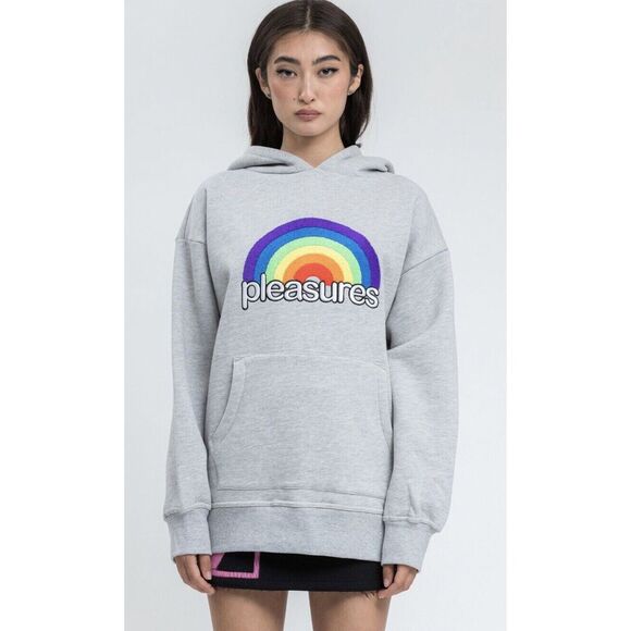 Pleasures Good Time Hoodie Men's S Rainbow Appliqué Embroidered‎ Gray - Picture 13 of 13